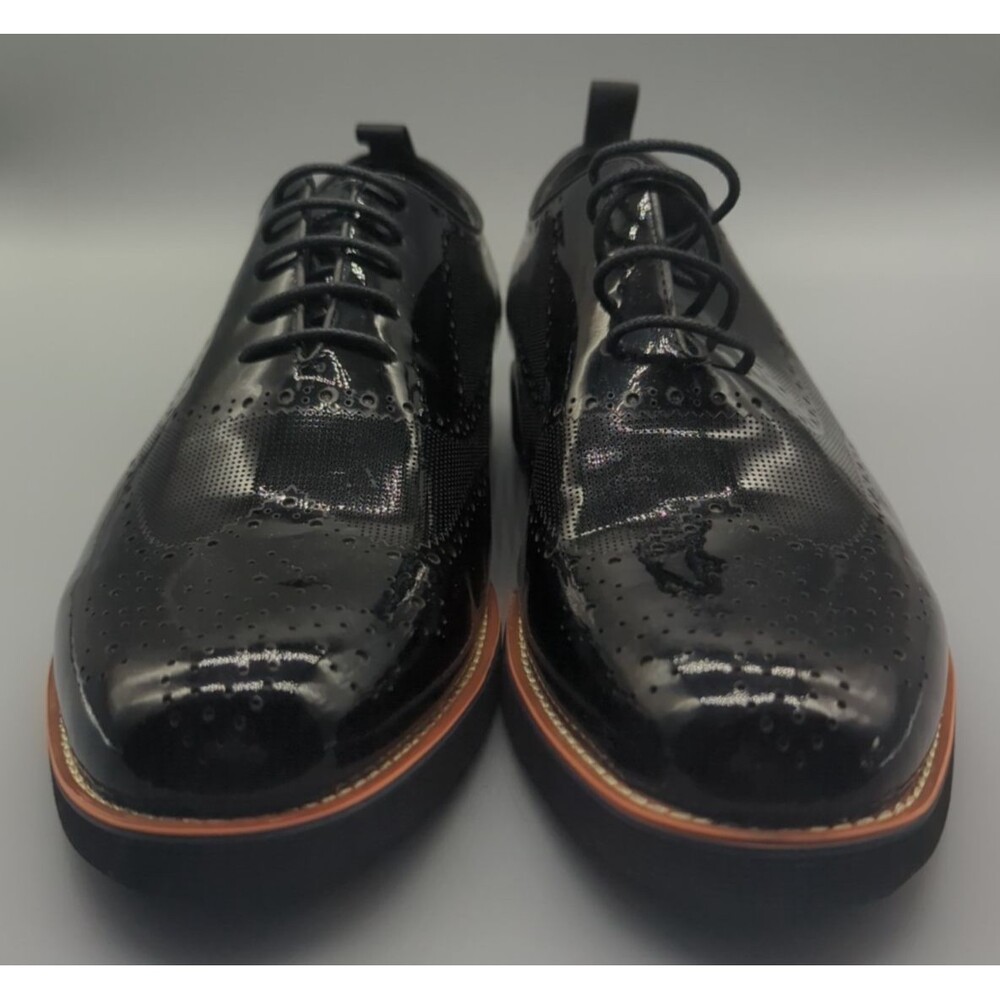 Marc Nolan Oscar Black Patent Leather Wholecut Brogue Sneakers Mens 8 Pad Insole - Picture 6 of 12